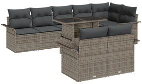 Conjunto de Sofá de Jardim vidaXL de 9 peças com Almofadas Vime Polipropileno Cinza