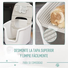 PawHut Caixa de areia para gatos com porta dupla Caixa desodorizante de carvão ativado Pá Equipada Amplo espaço 55,5x44,5x38,3 cm cinza branco