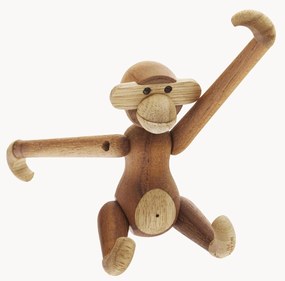 Objeto decorativo artesanal em madeira de teca Monkey, Alt 10 cm