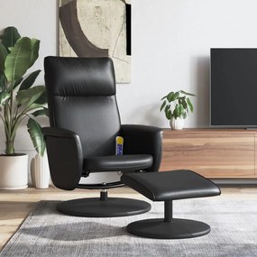 356560 vidaXL Cadeira massagens reclinável c/apoio pés couro artificial preto