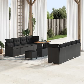 Conjunto de Sofá para Jardim vidaXL com 11 Peças e Almofadas Preto Rat
