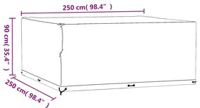 Capa para mobília de jardim 16 ilhós 250x250x90 cm quadrado