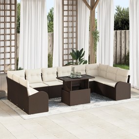 Conjunto de Sofá de Jardim vidaXL 11 Peças com Almofadas Marrom Poli R