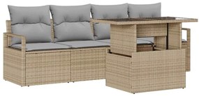 Conjunto de Sofás de Jardim de 5 Peças com Almofadas Bege de Poli Vime