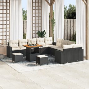 Conjunto de Sofás de Jardim vidaXL de 13 Peças com Almofadas Preto Rat