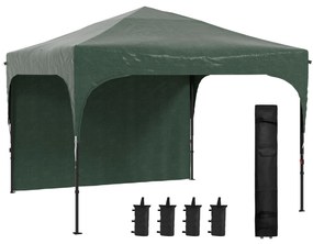 Outsunny Tenda Dobrável 3x3 m Tenda de Jardim para Exterior com Altura Ajustável 1 Parede Lateral Teto com Ventilação 4 Sacos de Areia e Bolsa de Transporte Verde | AOSOM Portugal
