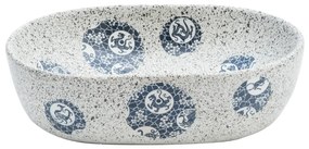 Lavatório de bancada oval 47x33x13 cm cerâmica cinza e azul