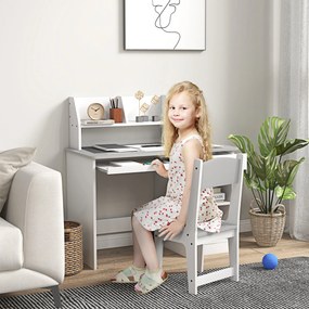 Conjunto de Secretária Infantil e Cadeira Ergonómica, 90 x 45 x 90 cm, Espaços de Arrumação, Cinzento