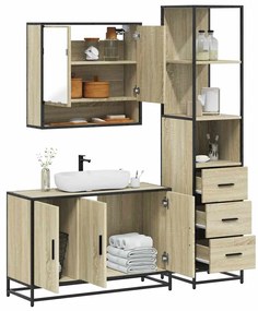 vidaXL 3 pcs conj. móveis casa banho derivados madeira carvalho sonoma