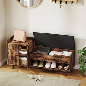 Banco Sapateira com Assento Acolchoado Compartimento Oculto para 3 Pares de Sapatos 127x35x59 cm Castanho Rústico
