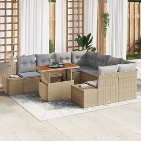 Conjunto de 9 Peças de Sofá de Jardim com Almofadas Beige de Rattan Po