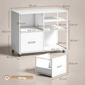 Móvel para Impressora com Rodas Móvel para Escritório com Prateleiras Abertas e Gaveta 80x40x65,5 cm Branco