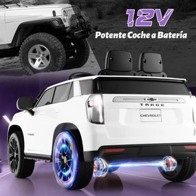 Carro elétrico com bateria de 12V Chevrolet Tahoe para crianças SUV com controlo remoto 2.4G Luzes de suspensão de mola Música Branco