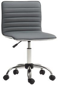 HOMCOM Cadeira de Escritório sem Apoio para os Braços Cadeira de Escritório Giratória com Altura Ajustável Cadeira para Estudo Estofada em PU Carga 120 kg 48x52x78-90 cm Cinza