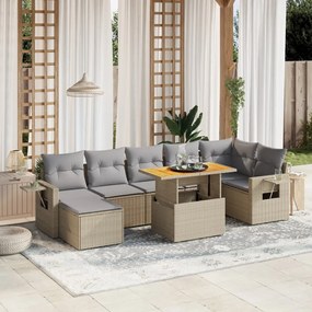 vidaXL 8 pcs conjunto de sofás p/ jardim com almofadões vime PE bege