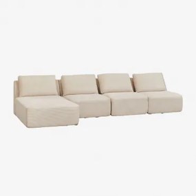 Sofá Modular Chaise Longue Esquerdo De 4 Peças Em Veludo Embalado A Vácuo Temple Linho Veludo Bege Linho - Sklum