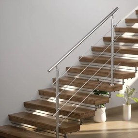 Corrimão para escadas com 4 suportes em aço inoxidável 107,5 x 80 cm Prateado