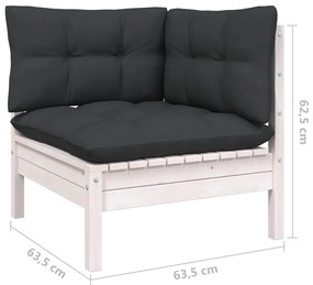 9 pcs conj. lounge de jardim c/ almofadões pinho maciço branco
