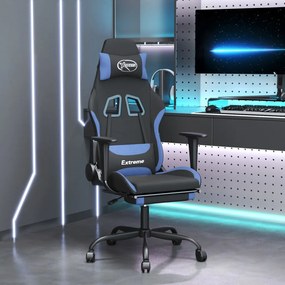 Cadeira de gaming com apoio para os pés tecido preto e azul