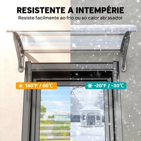 Marquise para Portas e Janelas 100x75 cm Toldo de Proteção contra Sol e Chuva com Cobertura de Policarbonato e Barra de Alumínio Transparente