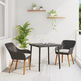 vidaXL Conjunto de Jantar de Jardim de 3 Peças em Rattan Preto