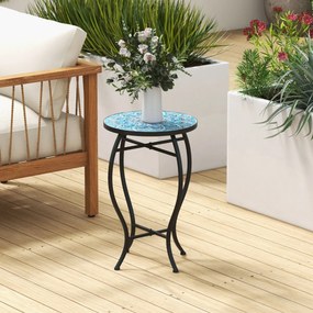 Mesa auxiliar de jardim em Mosaico 35 x 55 cm (diâmetro x altura) com tampo em cerâmica resistente para varanda e jardim Azul
