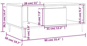 Mesa de centro 90x50x36,5cm derivados madeira carvalho castanho
