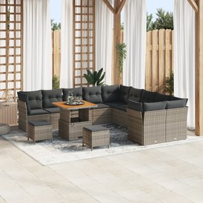 Conjunto de Sofá de Jardim vidaXL de 13 Peças com Almofadas Cinza Ratt