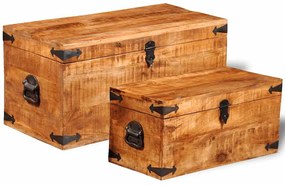 Conjunto de 2 cofres armazenamento de madeira de mango