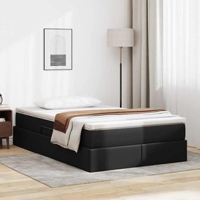 vidaXL Cama com arrumação e colchão Preto 120 x 200 cm Couro Sintético