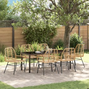 vidaXL Conjunto de Jantar de Jardim com 7 Peças Castanho Vime PE