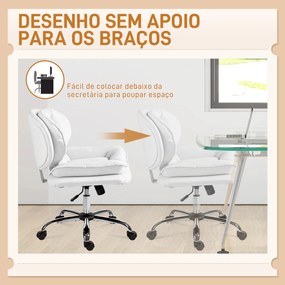 Cadeira de Escritório com Rodas Cadeira para Secretária com Função Baloiço Assento Amplo Sem Braços 60x65x83-93 cm Branco