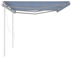 Toldo retrátil automático com postes 6x3 m azul e branco
