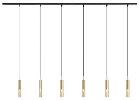 Sistema de calhas de iluminação moderno preto com 6 candeeiros suspensos dourados com vidro âmbar monofásico - Slimline Loyce