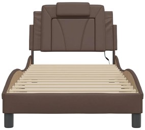 Estrutura cama c/ luzes LED 90x200 cm couro artificial castanho