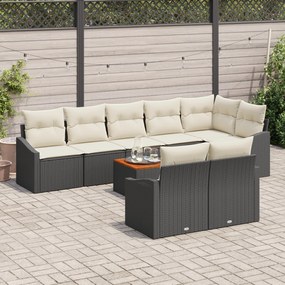 Conjunto de Sofás de Jardim de 9 peças com Almofadas Preto Rattan Poli