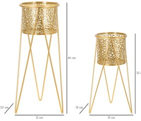 CONJUNTO DE 2 PORTA-VASOS GLOD DOURADO 21X20X46-18X18X32 CM (PLANTAS NÃO INCLUIDAS)