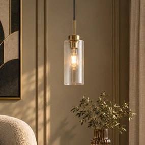 Candeeiro Pendente Art Deco Dourado com Vidro Transparente para Sistema de Calha Monofásico - Iconic Laura