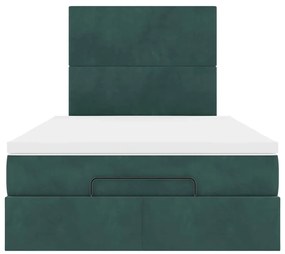 Estrutura de cama otomana com colchões verde escuro veludo