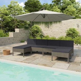 vidaXL 6 pcs conjunto lounge de jardim c/ almofadões vime PE cinzento