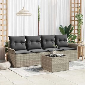 vidaXL Conjunto de sofá para jardim com 5 peças e almofadas – rattan sintético cinza claro