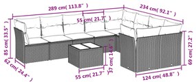 10 pcs conj. sofás jardim com almofadões vime PE castanho