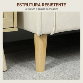 Sofá de 2 Lugares com Espaço de Armazenamento Pés de Madeira Encosto Capitonê 117x62x78 cm Creme