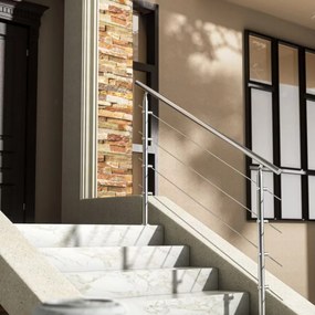 Corrimão para escadas com 4 suportes em aço inoxidável 107,5 x 80 cm Prateado
