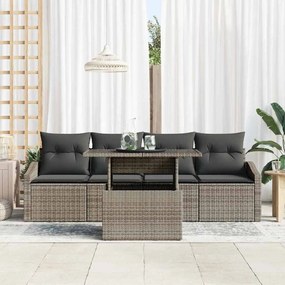 Conjunto de Sofá de Jardim de 5 Peças com Almofadas Cinzas em Rattan S