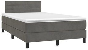 vidaXL Cama box spring colchão LED 120x190cm couro artif. cinza-escuro