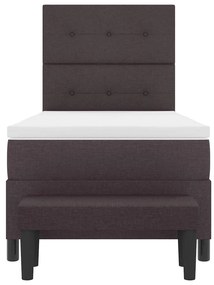 Cama Box Spring com Colchão &amp; Banco Marrom Escuro 90x200 cm Tecido