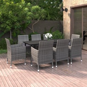 vidaXL 9 pcs conjunto jantar jardim c/ almofadões vime PE e vidro
