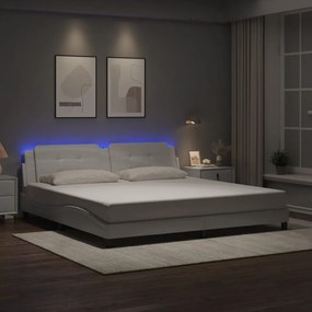 vidaXL Estrutura cama c/ luzes LED 200x200 cm couro artificial branco