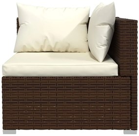 4 pcs conjunto lounge jardim c/ almofadões vime PE castanho